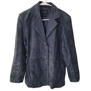 Shaver Lake Blue Gray Genuine Leather Suede Blazer Jacket Womens Medium 3 Button